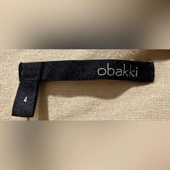 Obakki Short Sleeve Structured Sheath Dress w Front Slash Pockets in Camel - Picture 9 of 9